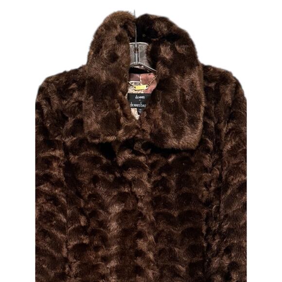 VTG Dark Brown Faux Fur Coat Textured Teddy Bear Coat Mob Wife Dennis Basso XS - Picture 3 of 8